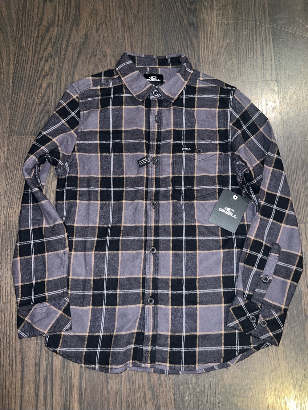 O'Neill Boys Black and Grey Plaid Button-Up Shirt Size M Standard Fit